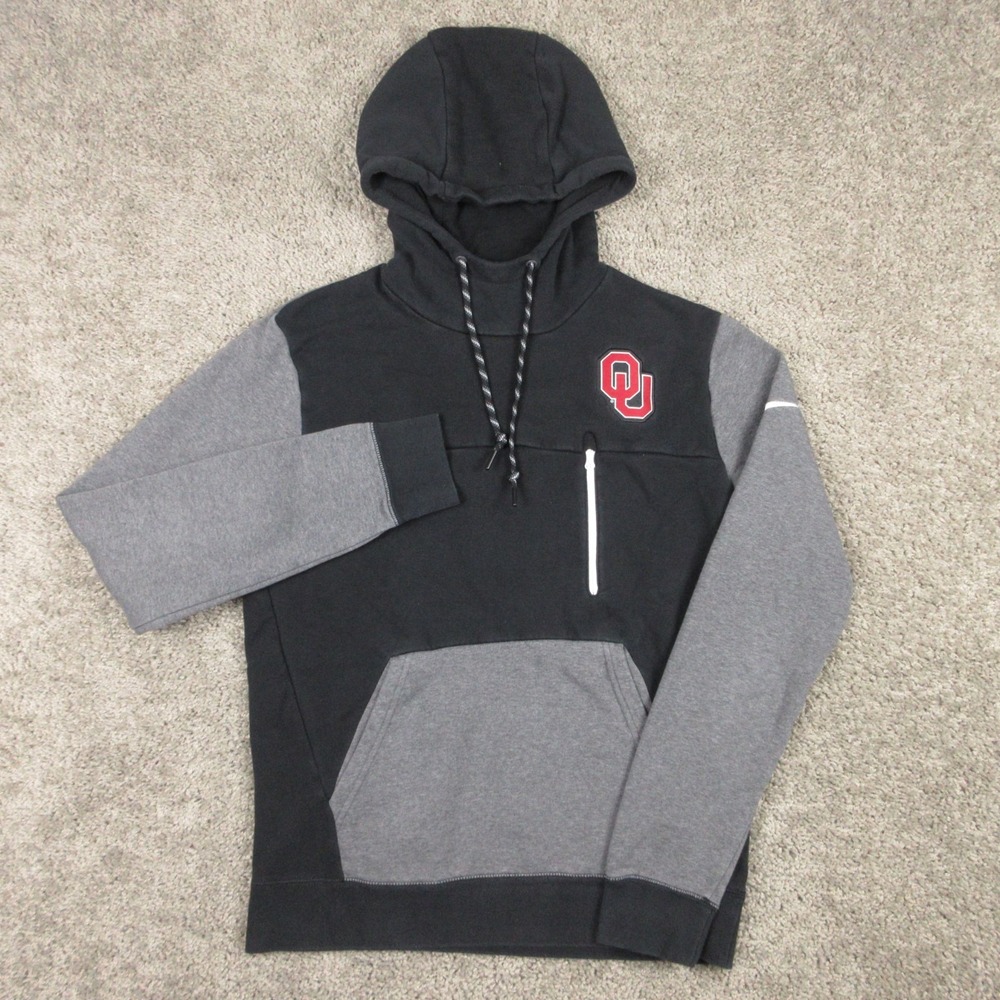 Oklahoma Sooners Sweater Mens Medium Black Gray Nike Fleece Football Hoodie NCAA